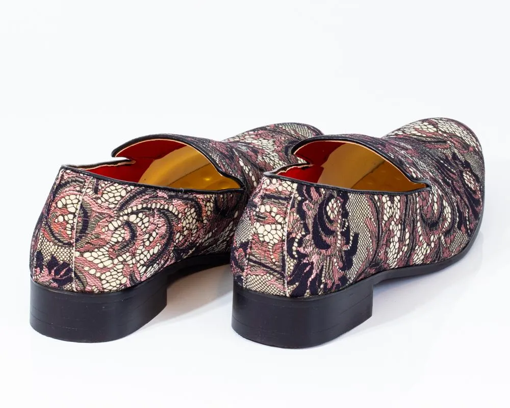 Premium Brown Multicolor Floral Textured Loafers for men designer slip on casual / dress shoes –