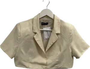 PrettyLittleThing Beige Linen Look Short Sleeve Cropped Blazer UK 10