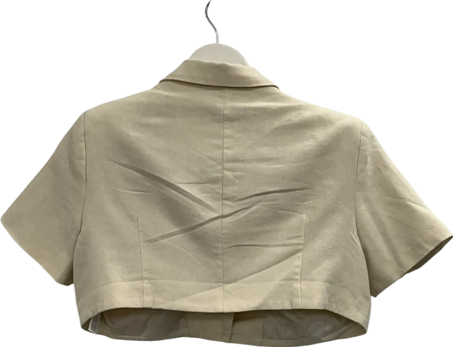PrettyLittleThing Beige Linen Look Short Sleeve Cropped Blazer UK 10