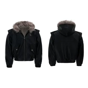 PU Leather Hooded Jacket