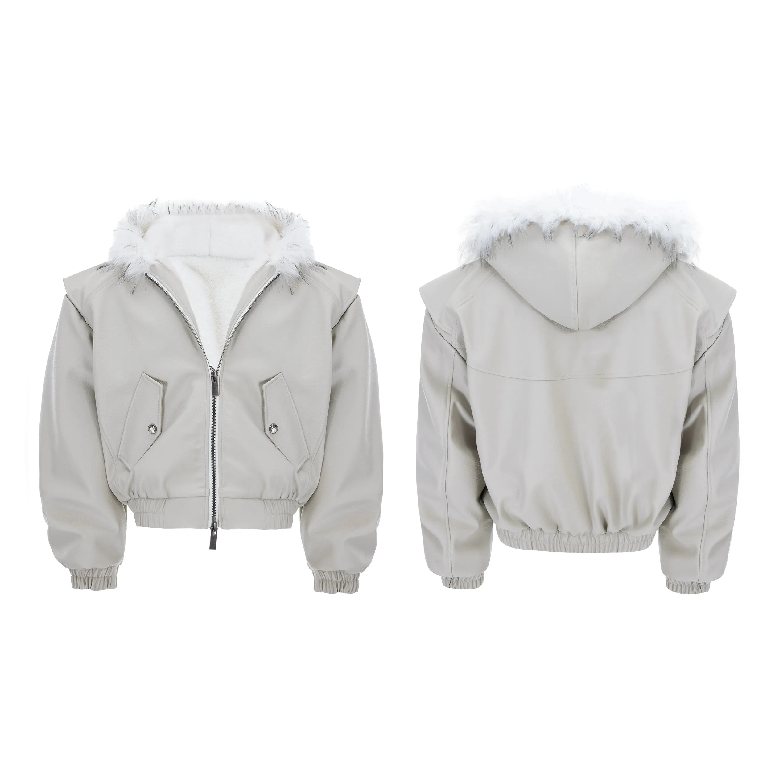 PU Leather Hooded Jacket