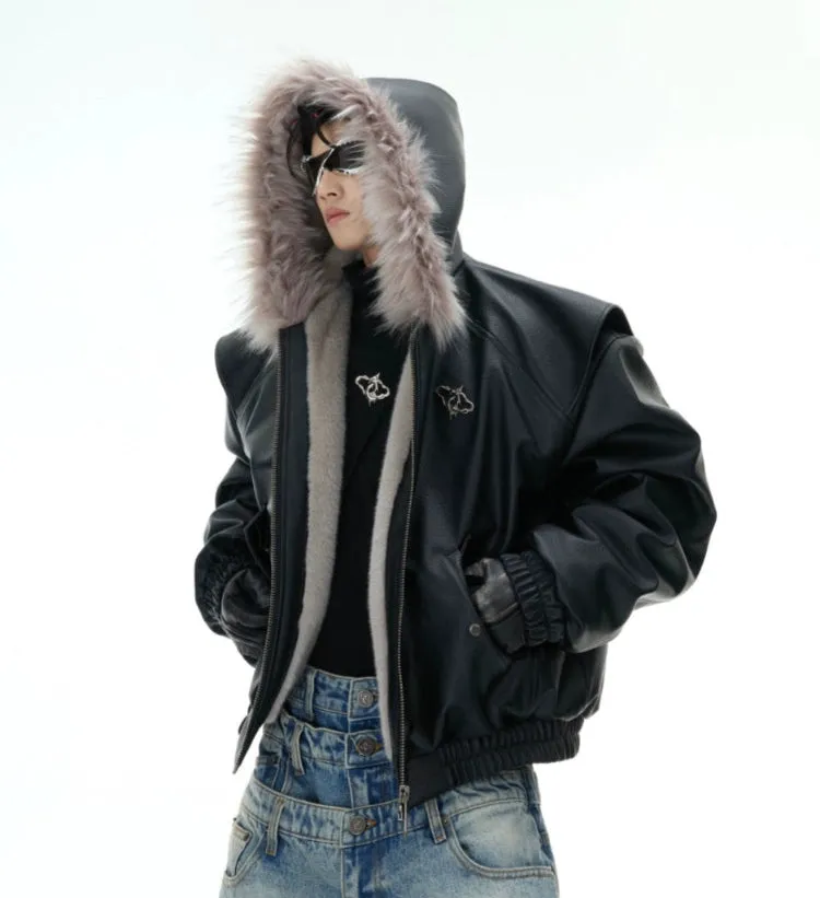 PU Leather Hooded Jacket