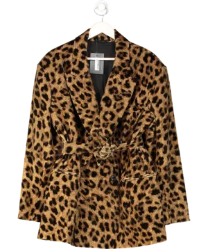 Raey Brown Exaggerated Leopard-print Cotton-velvet Blazer UK 10