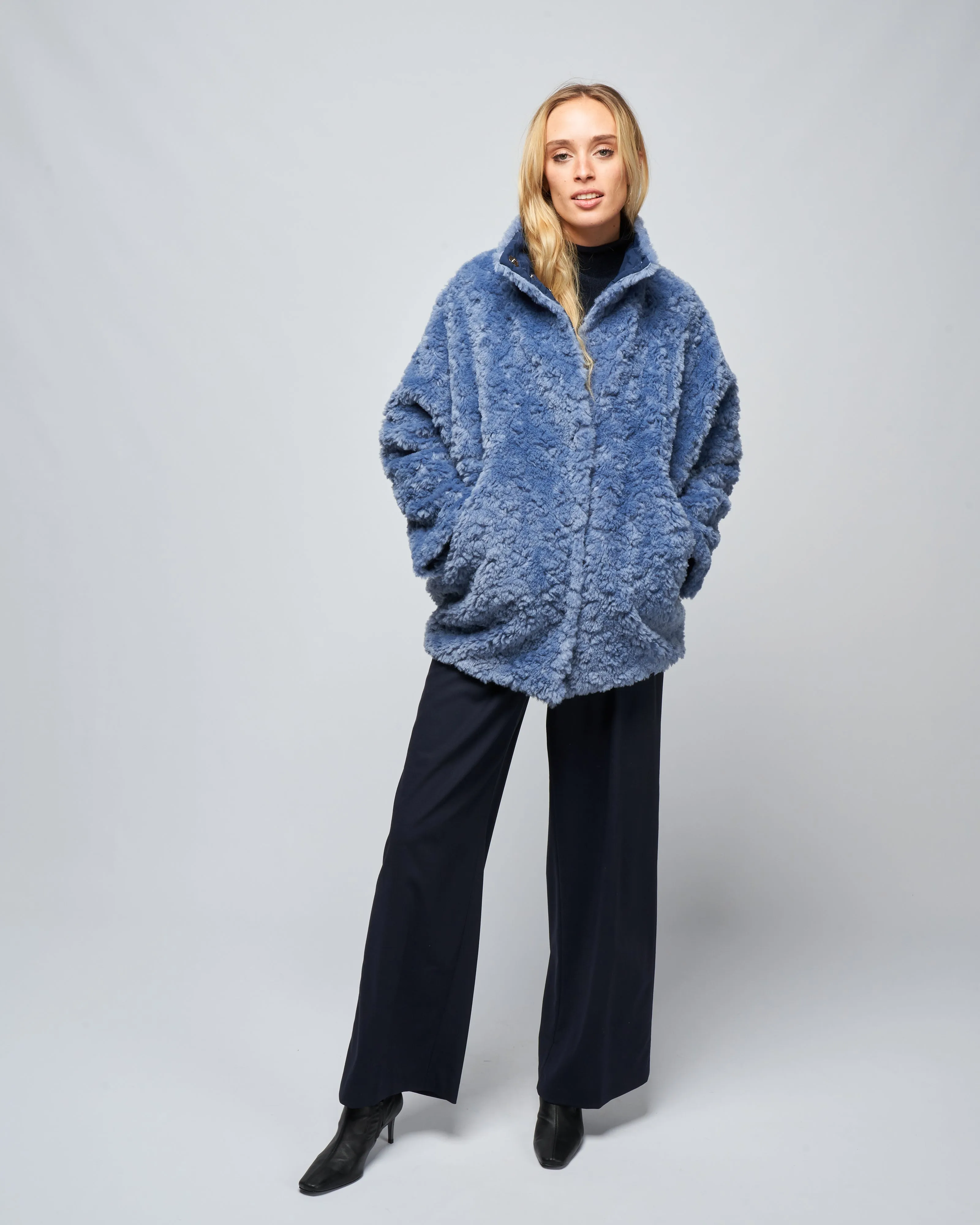 reversible bea parka - dusty blue/ink jet