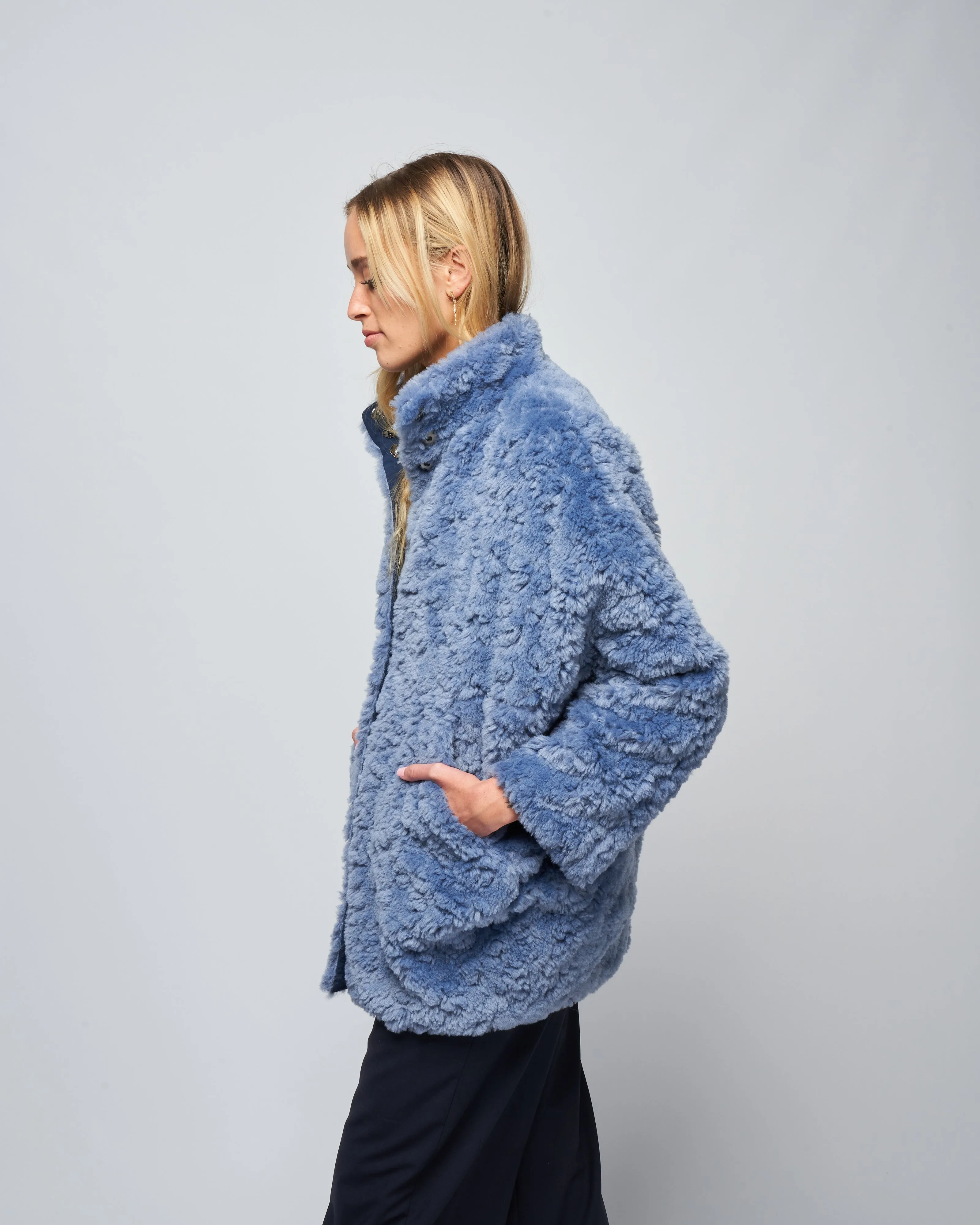 reversible bea parka - dusty blue/ink jet