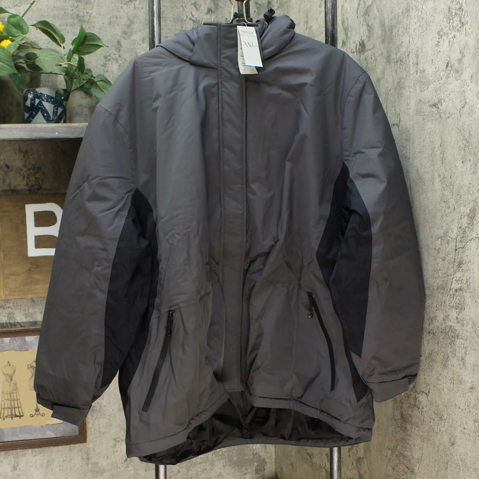 Rivers End Women's Plus Size Classic Color Block Parka Charcoal / Black 4XL
