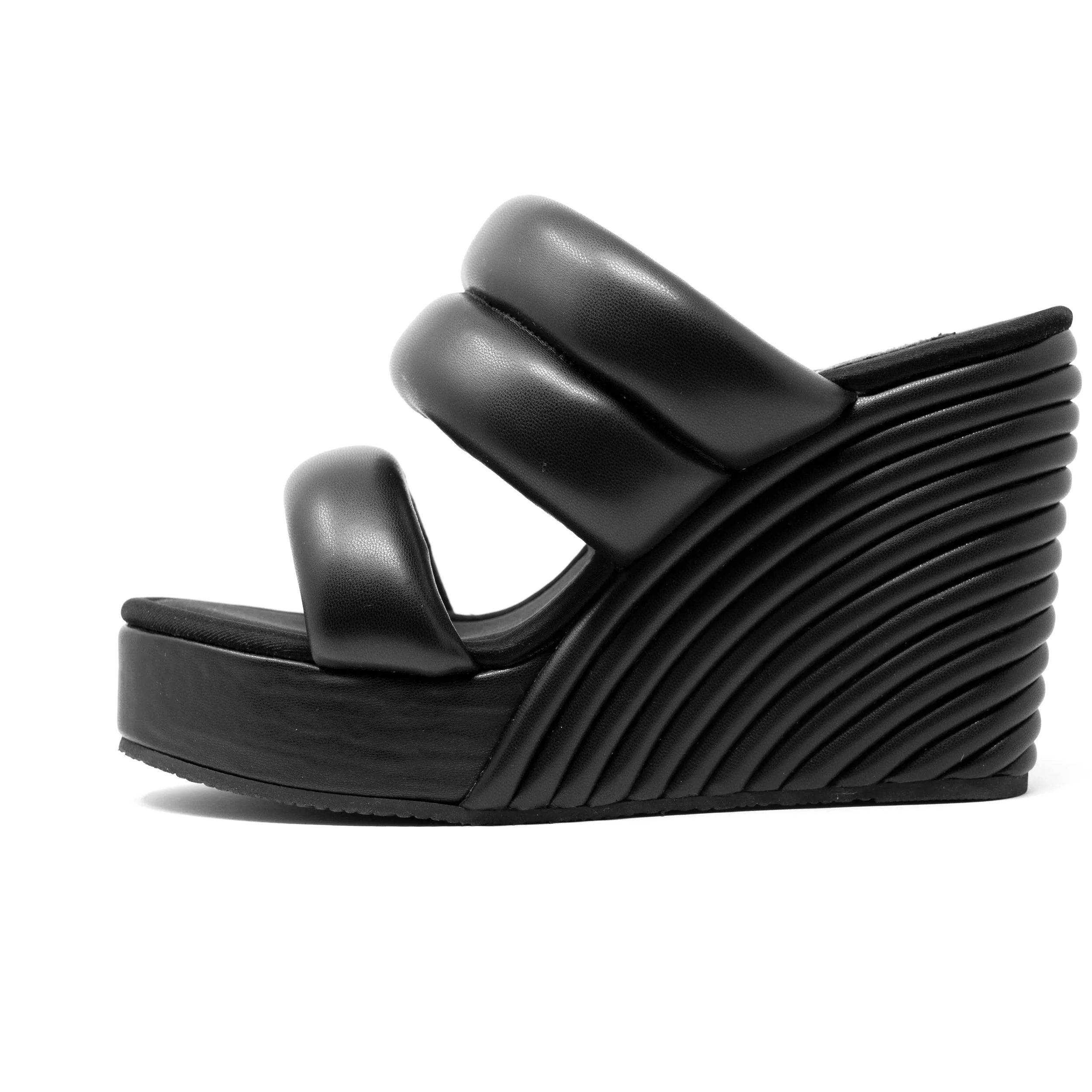 ROAM Strata Platform Wedge Puffy Black Vegan Leather