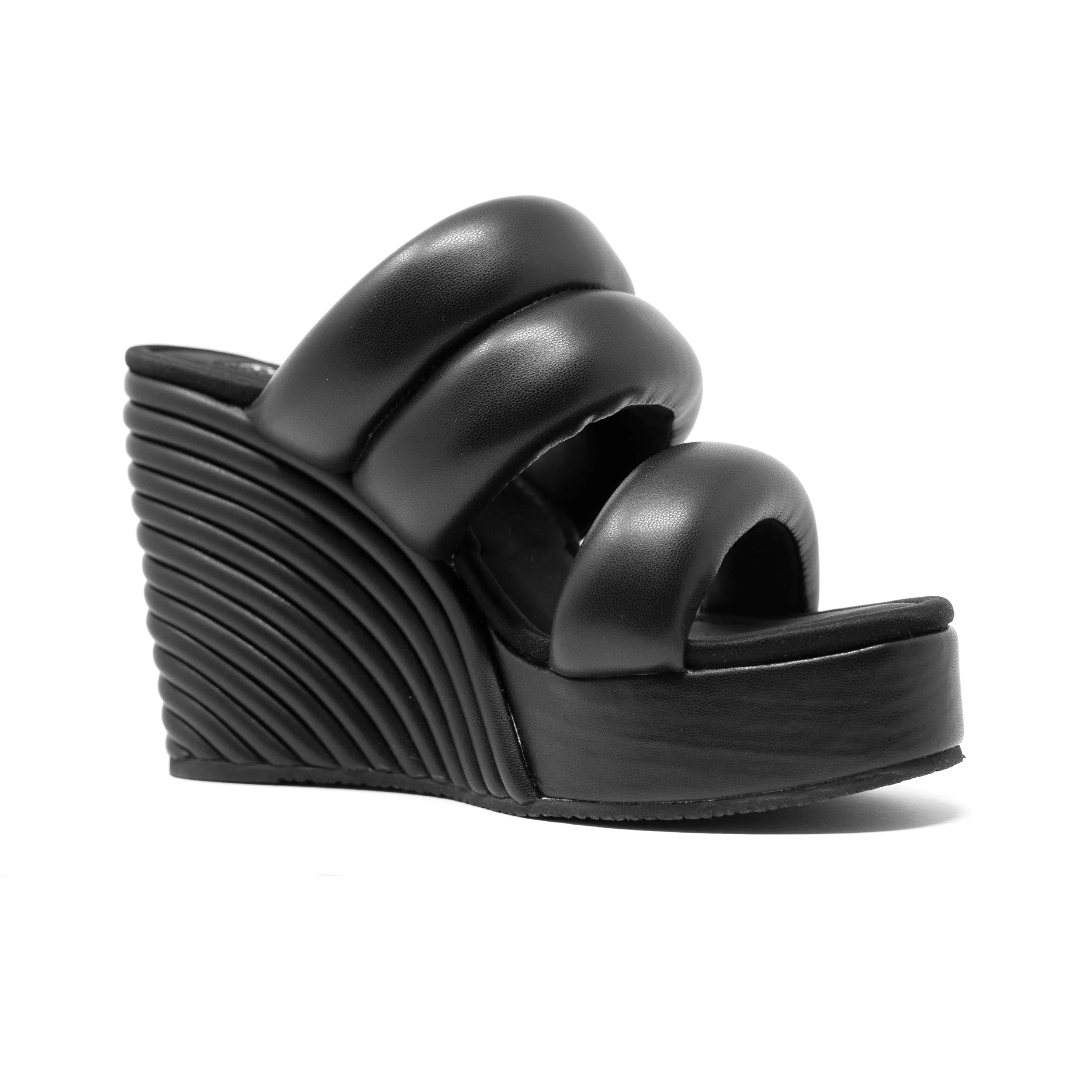 ROAM Strata Platform Wedge Puffy Black Vegan Leather