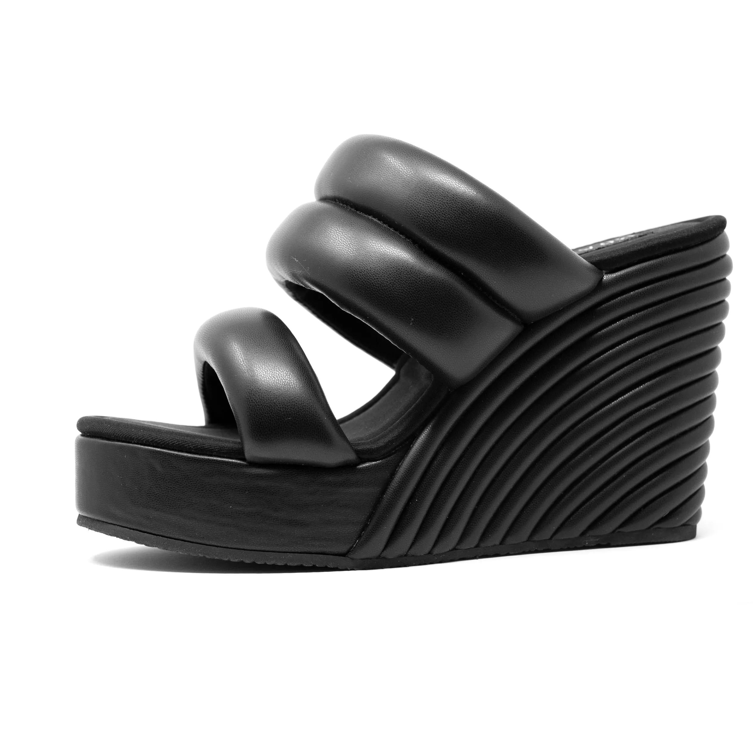 ROAM Strata Platform Wedge Puffy Black Vegan Leather