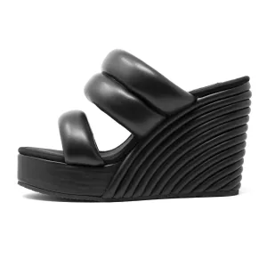 ROAM Strata Platform Wedge Puffy Black Vegan Leather