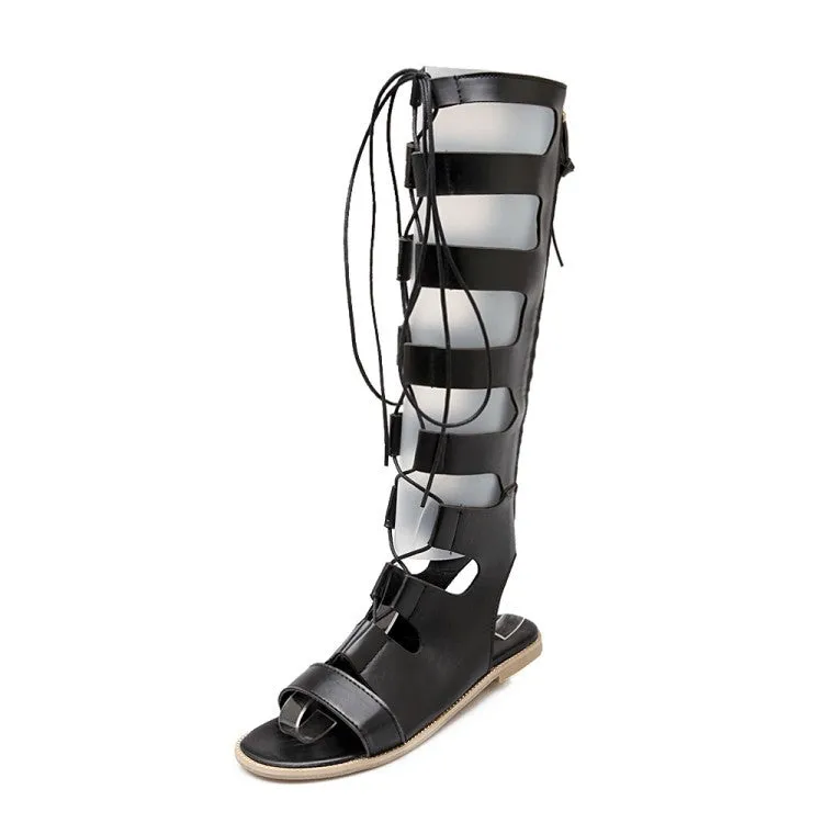 Sexy Hollow Rome Net Boots Cross Straps High Tube Flat with Cool Boots Breathable Sandals Spring and Summer