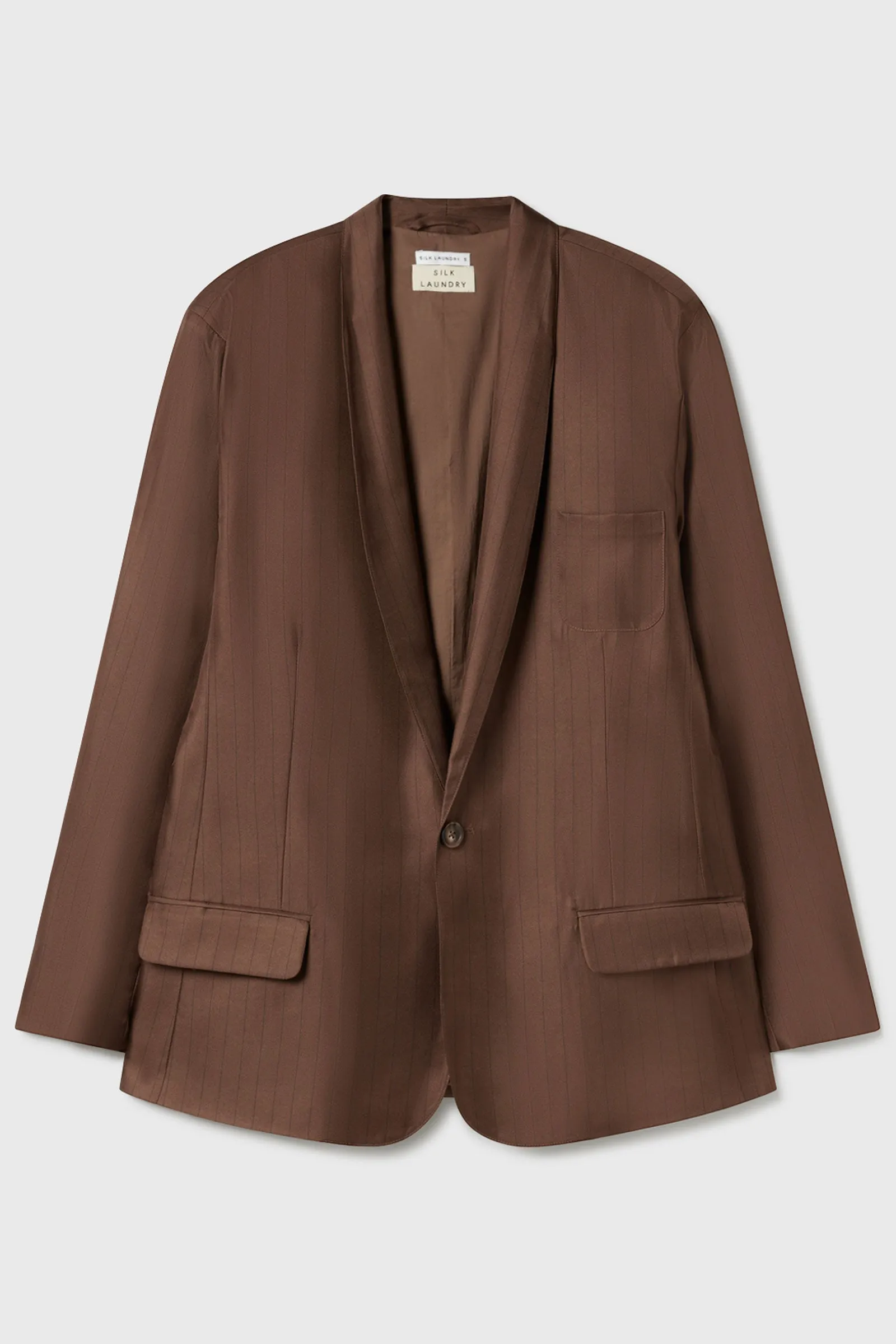 Silk Laundry Twill Miami Blazer Dark Earth Pinstripe