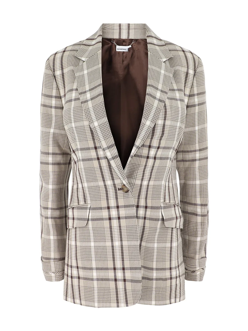 Simkhai Lillie Peak Lapel Single Breasted in Sand Plaid