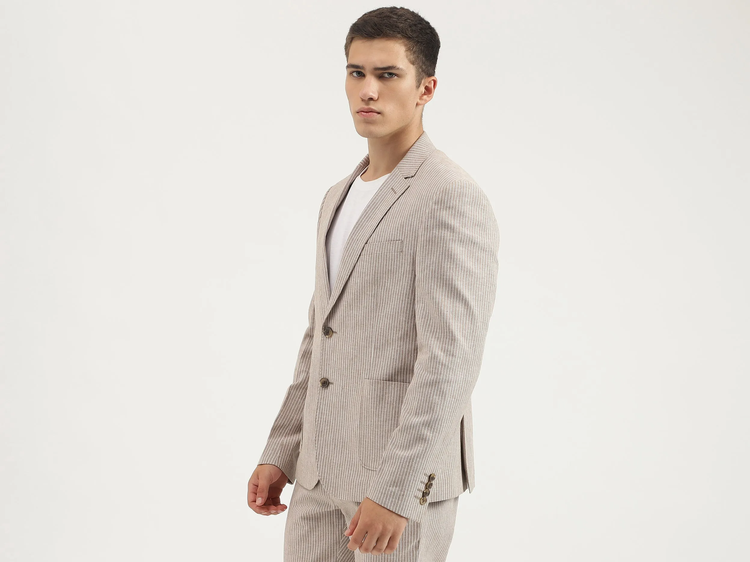 Slim Fit Lapel Collar Striped Blazer