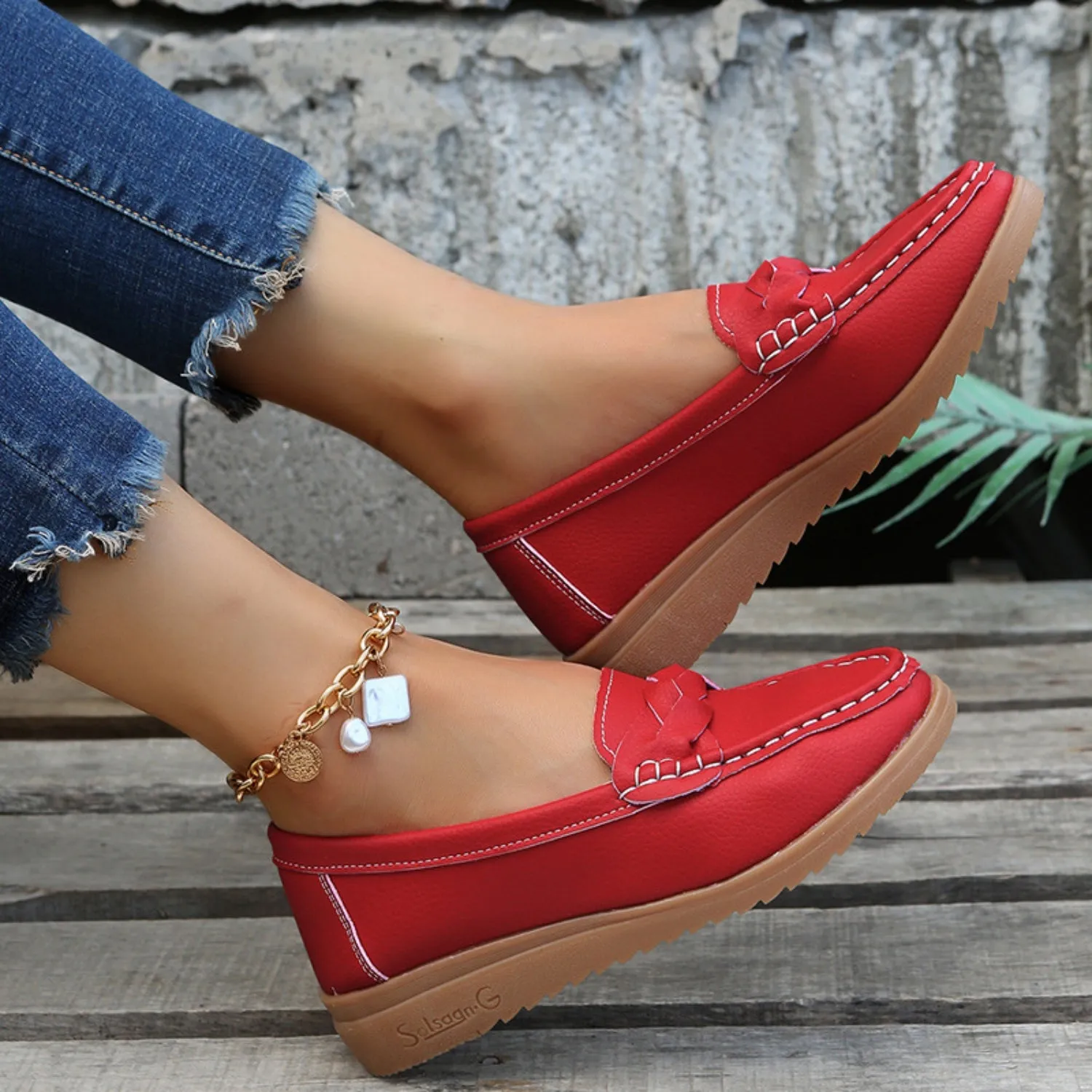 Soft Steps Weave Wedge Loafers