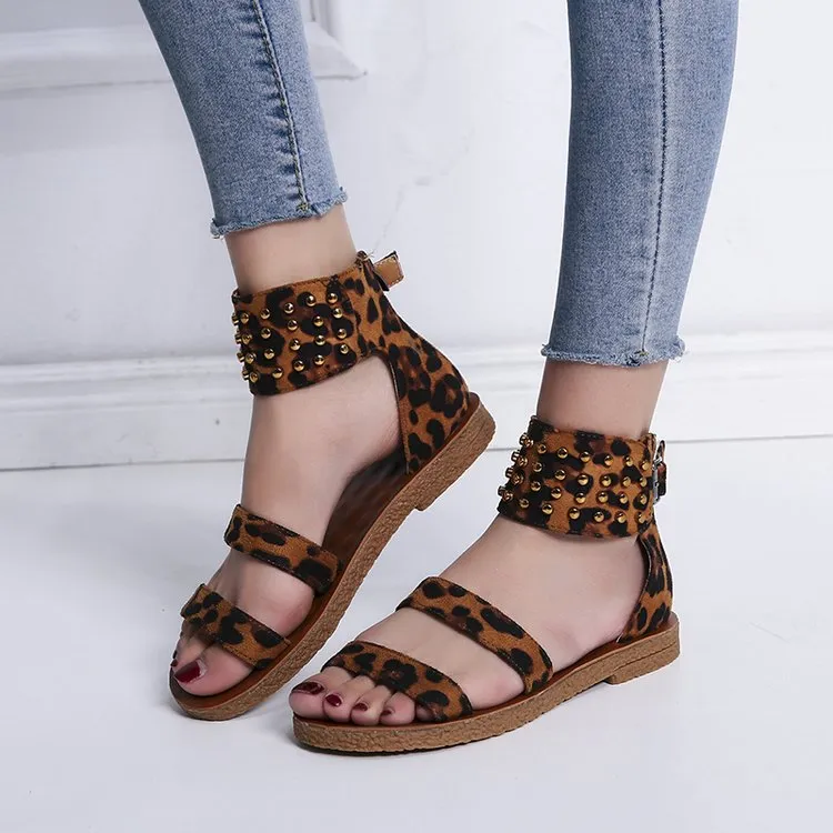 Spring and Summer Large Size Flat Rivet One-strap Buckle Sandals