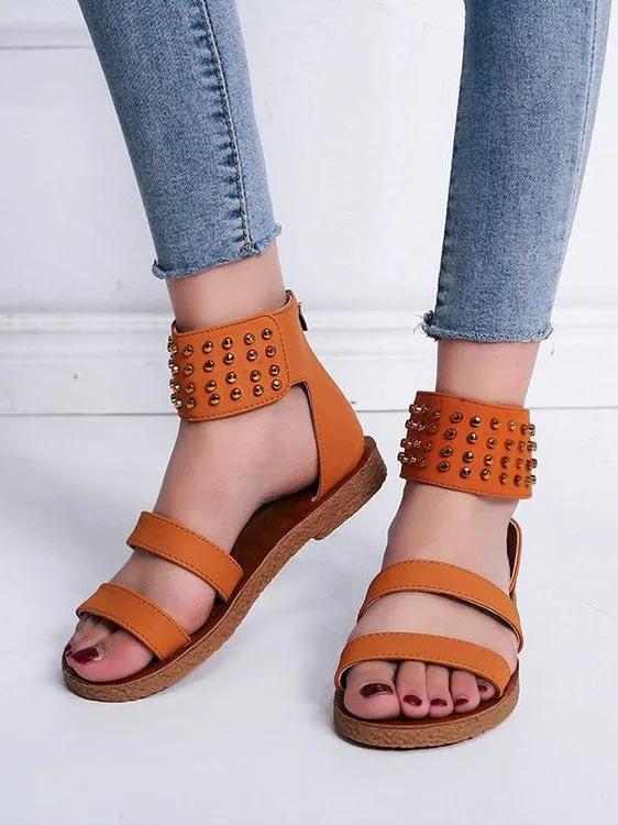 Spring and Summer Large Size Flat Rivet One-strap Buckle Sandals
