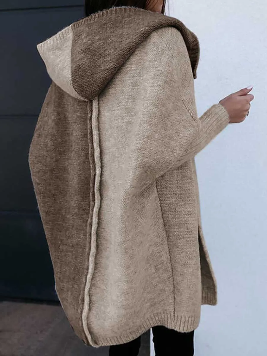 Stunncal Loose Colorblocked Hooded Sweater Coat