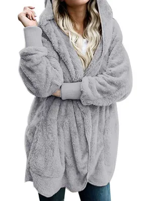 Stunncal Solid Color Fleece Hooded Jacket