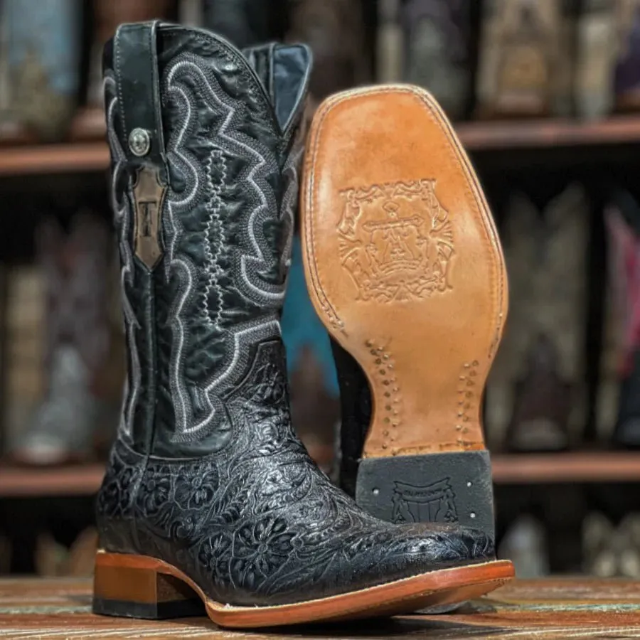 TANNER MARK MEN'S HandTooled Black Print Western Boots