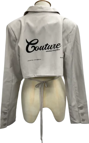 The Couture Club Beige Tie Detail Cropped Oversized Blazer UK 6