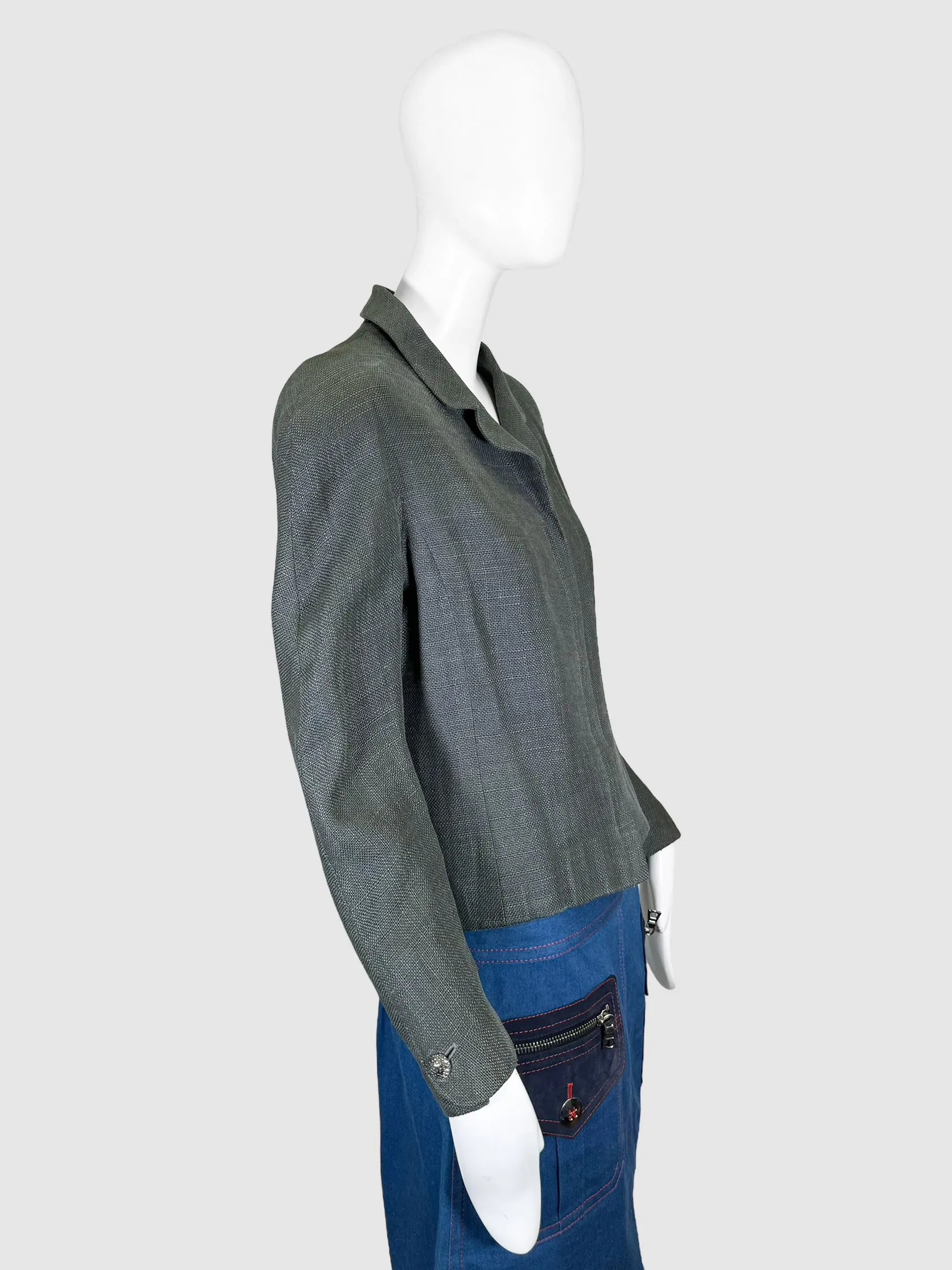 Tweed Zip-Up Linen Blazer - Size 42