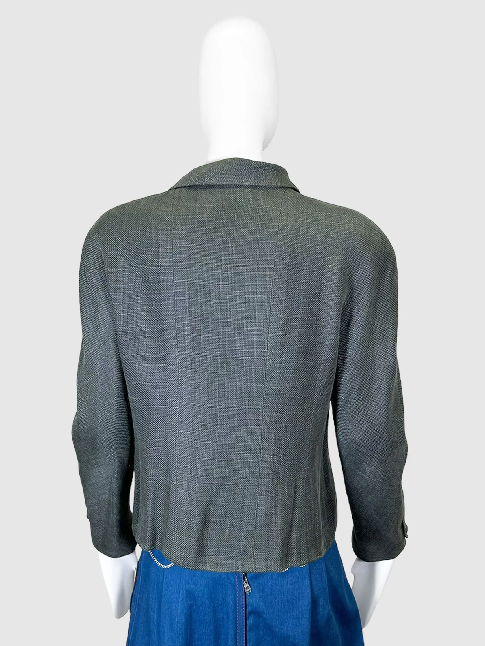 Tweed Zip-Up Linen Blazer - Size 42