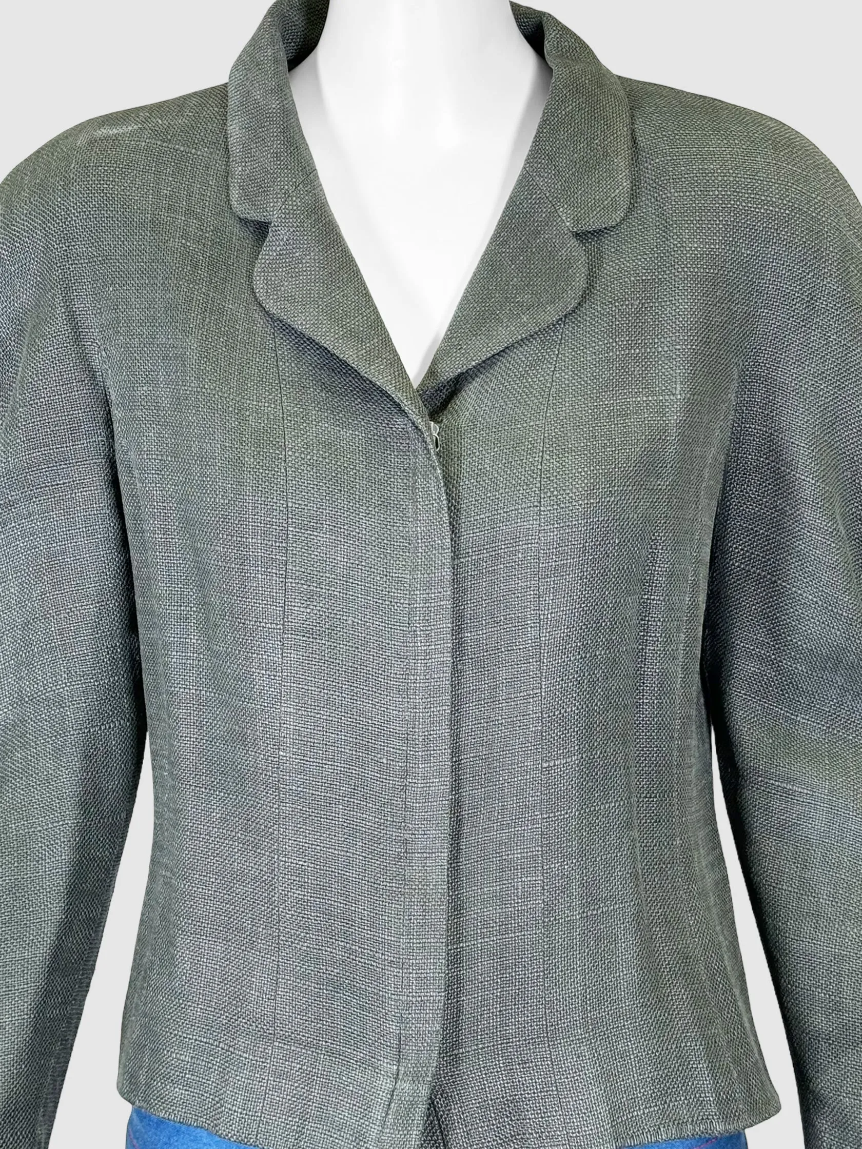 Tweed Zip-Up Linen Blazer - Size 42