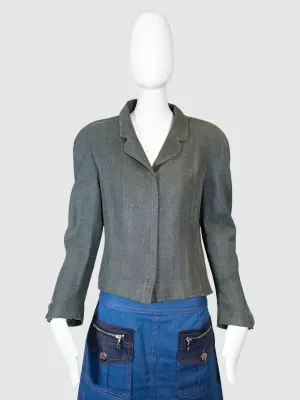 Tweed Zip-Up Linen Blazer - Size 42