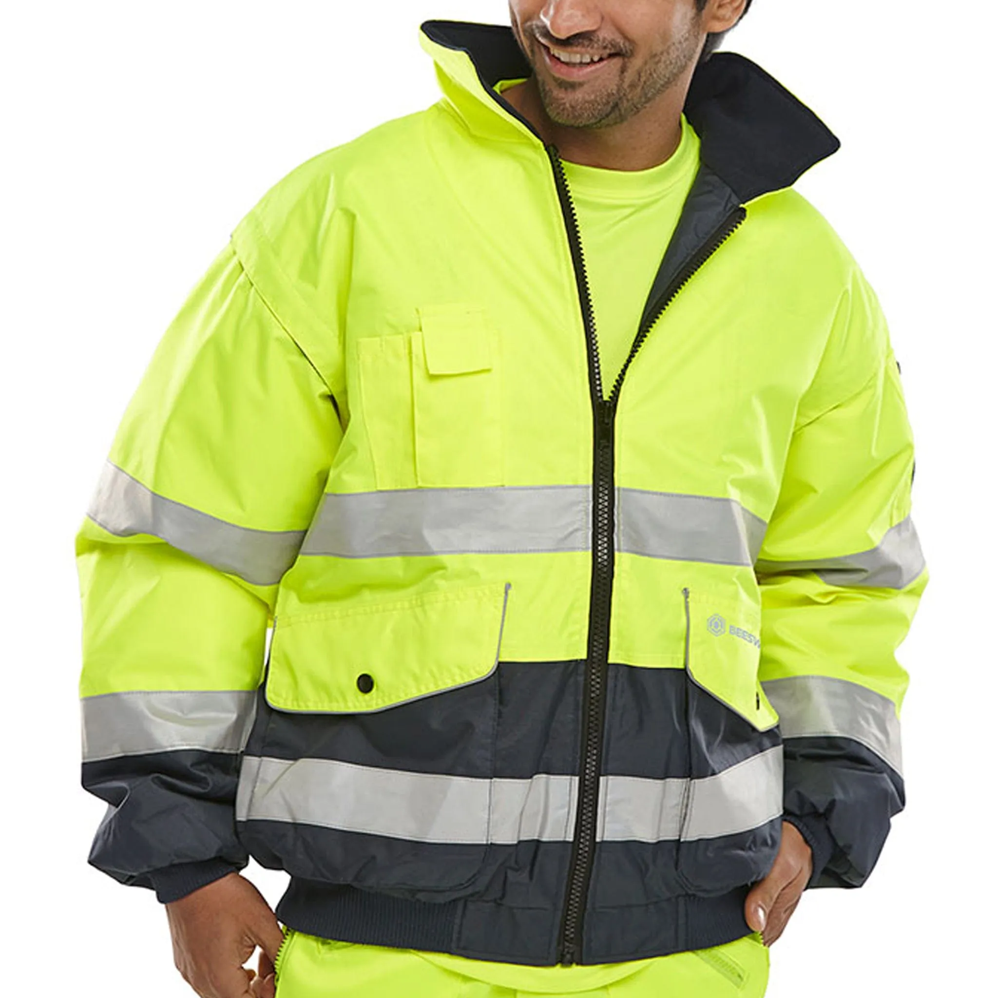 Two-Tone Hi-Vis Europa Bomber Jacket - Saturn Yellow/Navy Blue