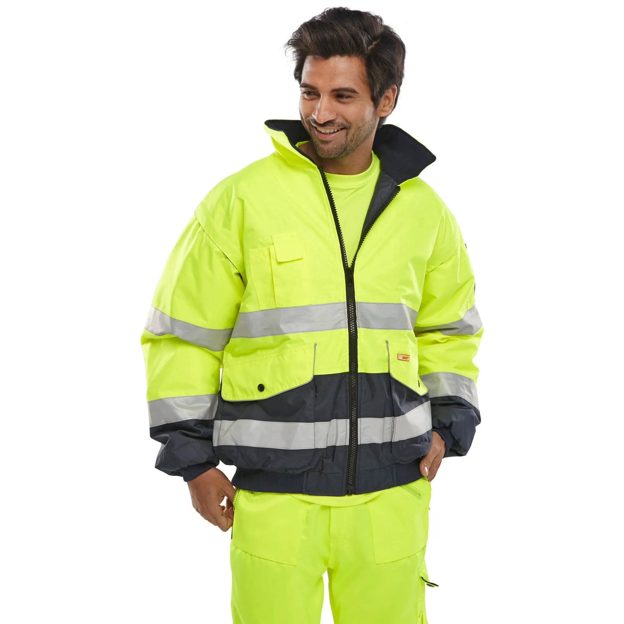 Two-Tone Hi-Vis Europa Bomber Jacket - Saturn Yellow/Navy Blue