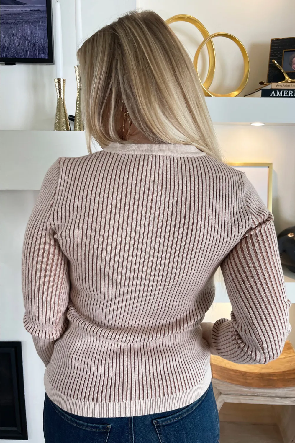 Two-Tone Knit Henley Top
