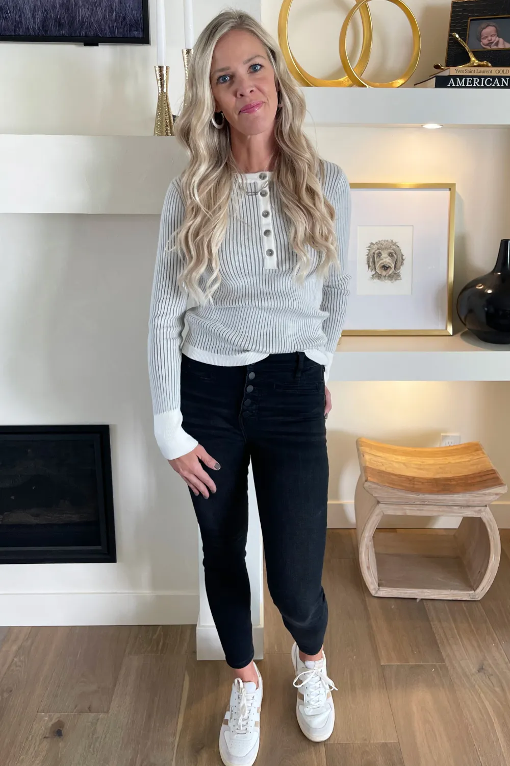 Two-Tone Knit Henley Top