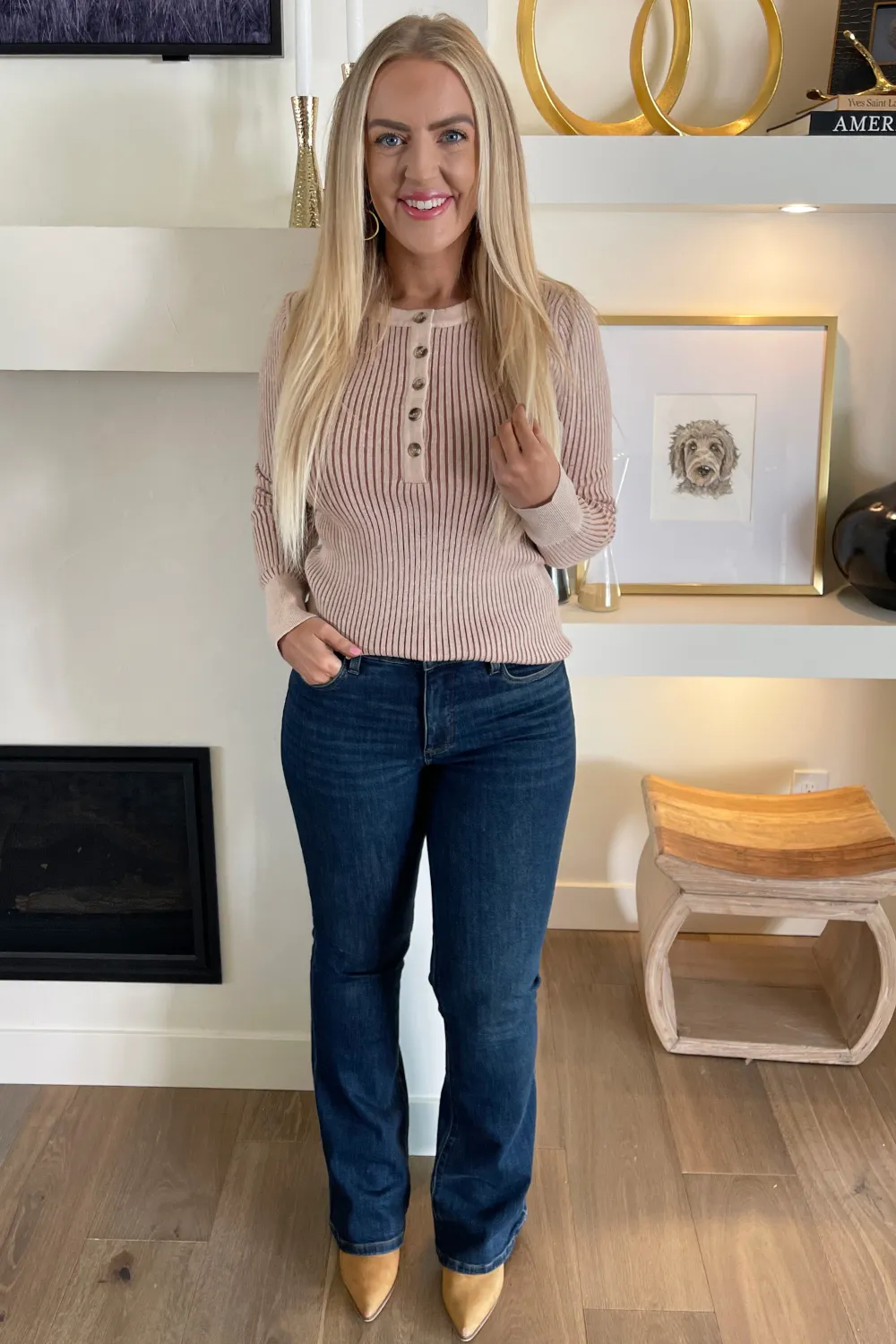 Two-Tone Knit Henley Top