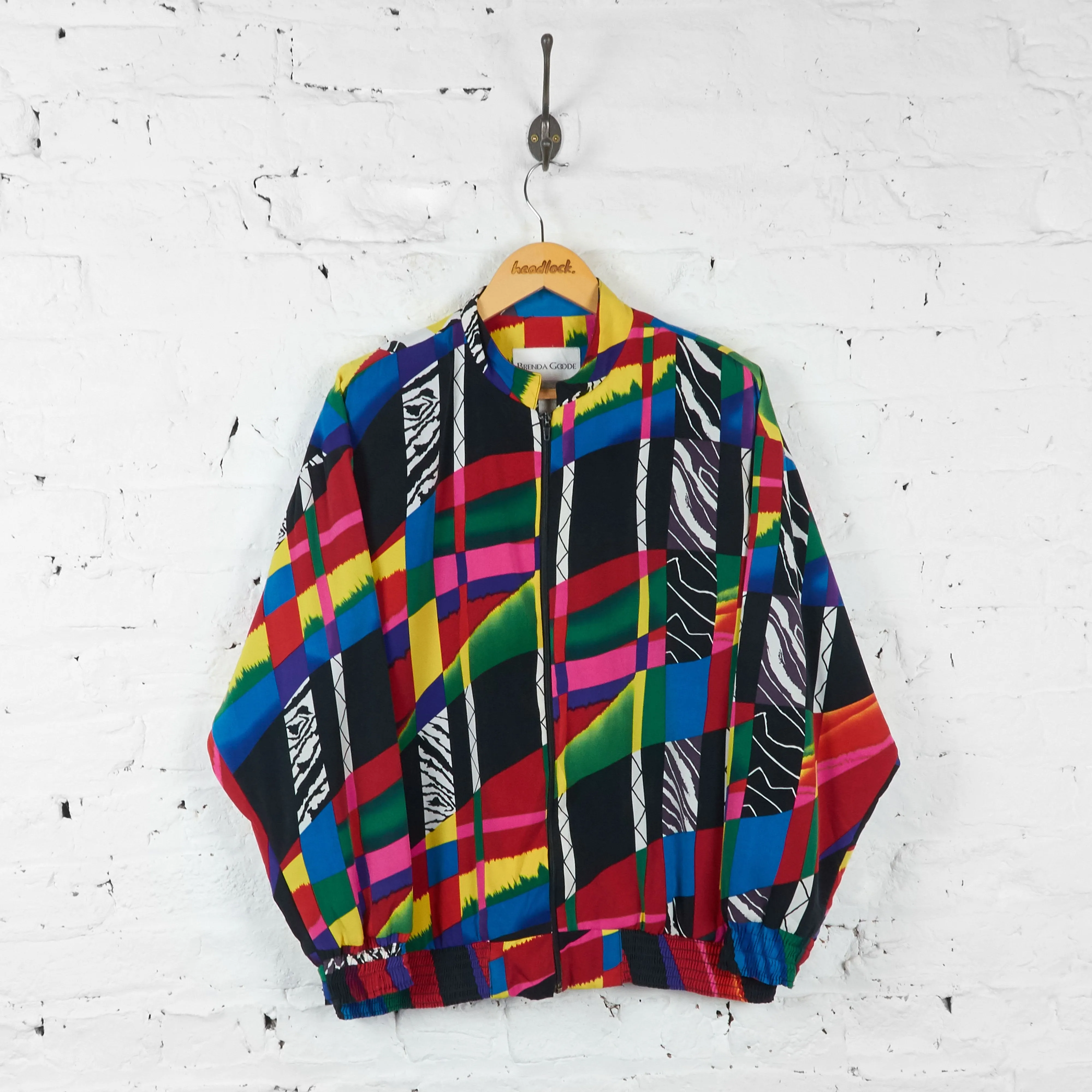 Vintage Abstract Pattern Bomber Jacket - Red/Blue - M