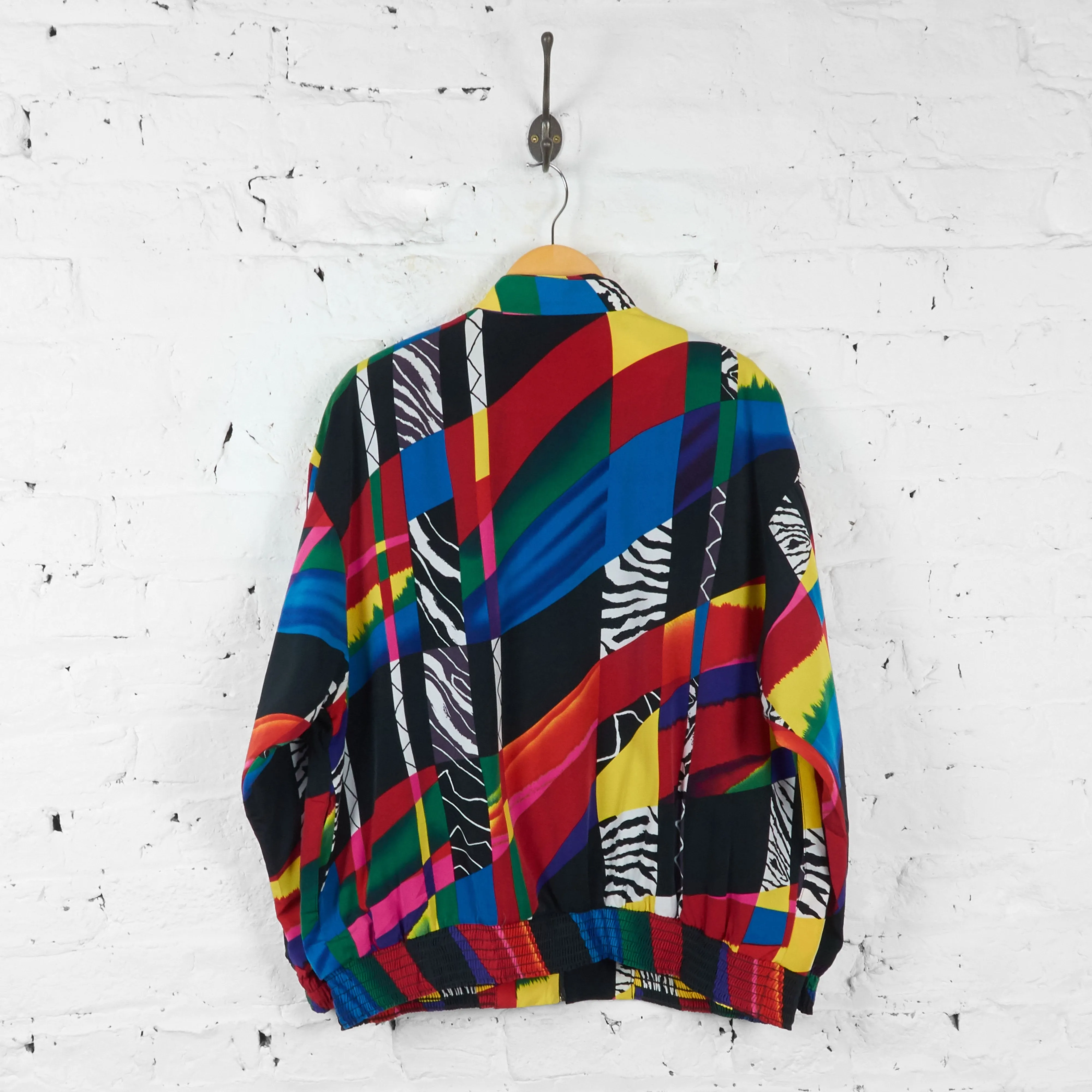 Vintage Abstract Pattern Bomber Jacket - Red/Blue - M