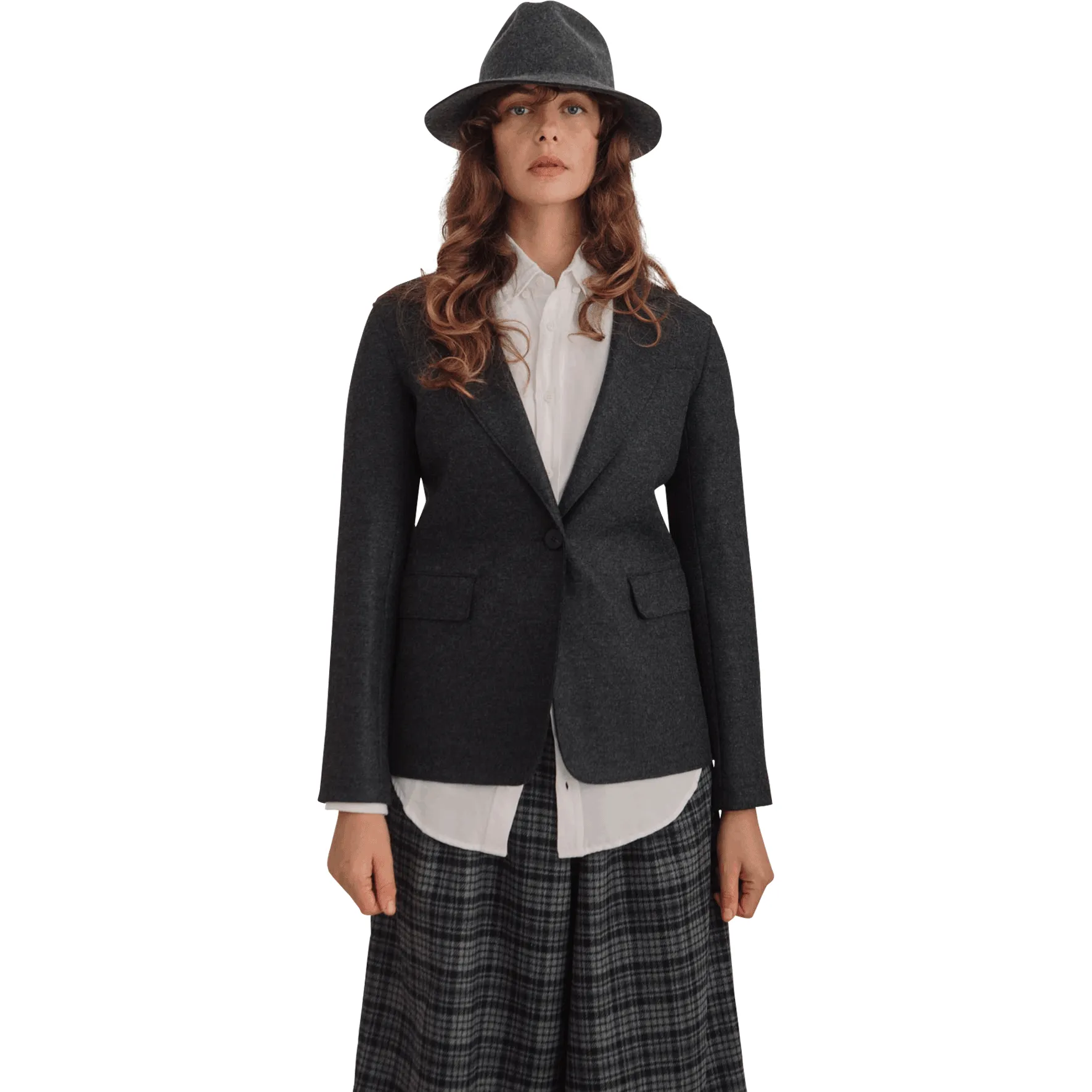 W 1 Button Blazer Lt Press Wool, Charcoal