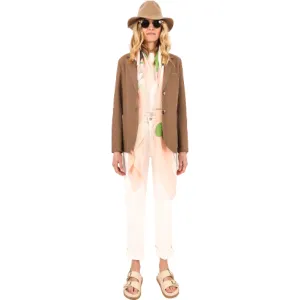 W Stand Up Collar Pique Blazer, Tobacco