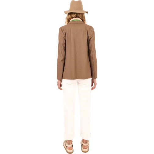 W Stand Up Collar Pique Blazer, Tobacco
