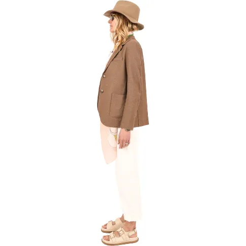 W Stand Up Collar Pique Blazer, Tobacco