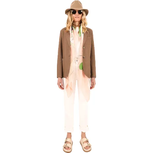 W Stand Up Collar Pique Blazer, Tobacco