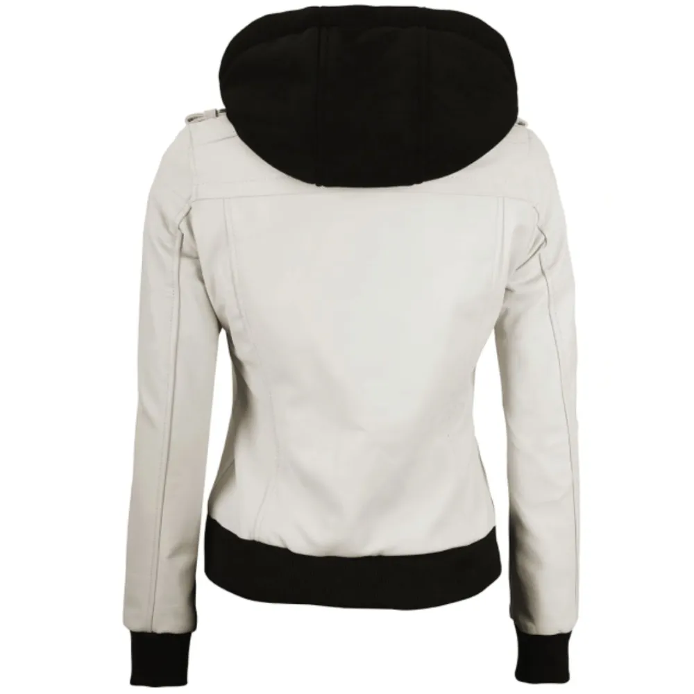 ﻿White Whimsy Biker Hooded Jacket