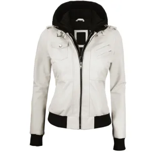 ﻿White Whimsy Biker Hooded Jacket
