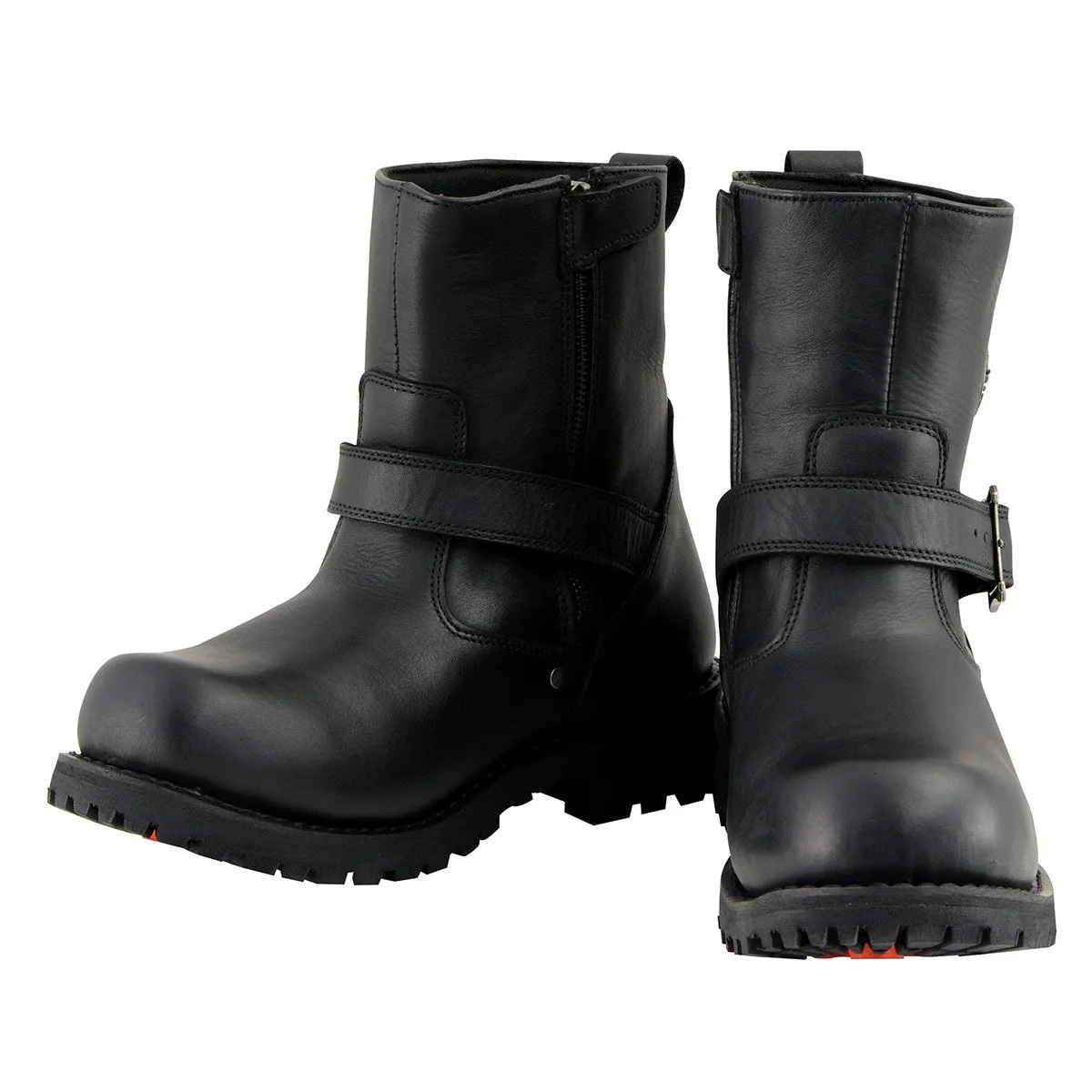 WIDE MBM9040W Men's Black 6-inch Classic Engineer Motorcycle Leather Boots with Side Zipper