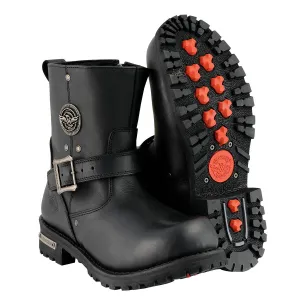 WIDE MBM9040W Men's Black 6-inch Classic Engineer Motorcycle Leather Boots with Side Zipper