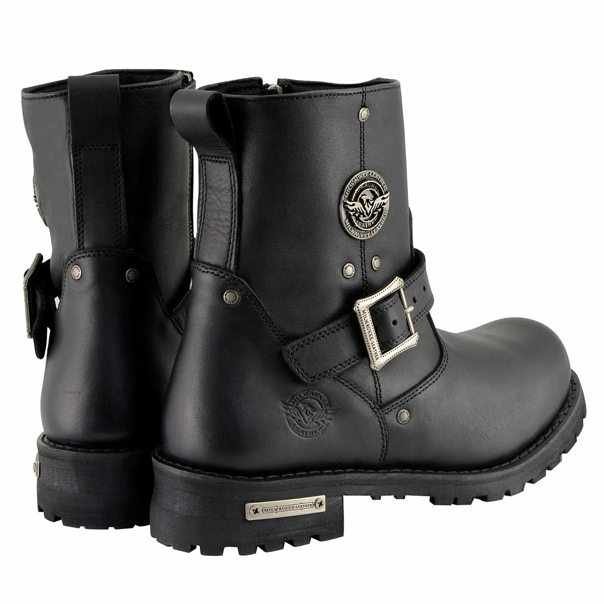 WIDE MBM9040W Men's Black 6-inch Classic Engineer Motorcycle Leather Boots with Side Zipper