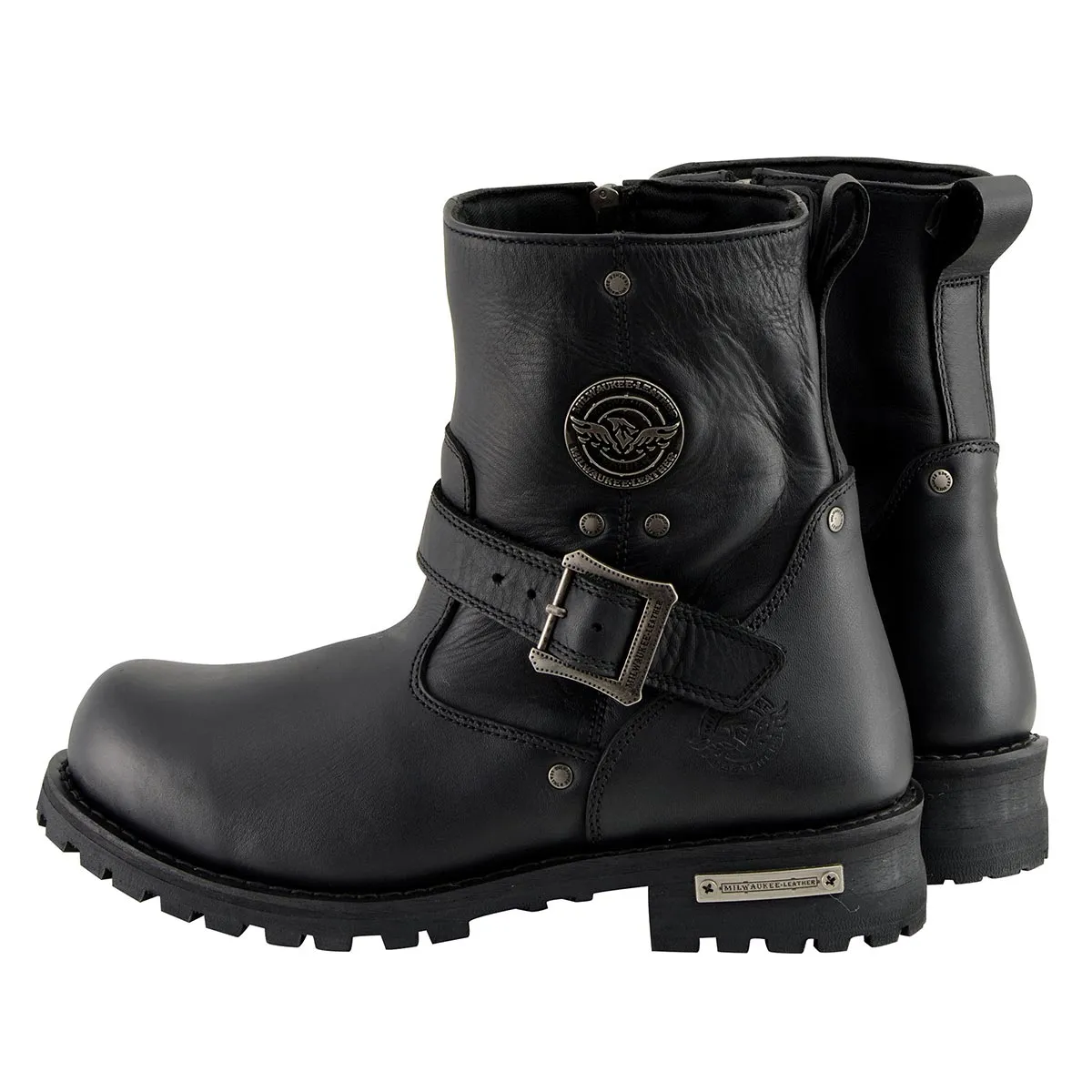 WIDE MBM9040W Men's Black 6-inch Classic Engineer Motorcycle Leather Boots with Side Zipper