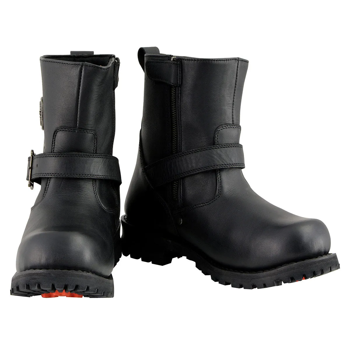 WIDE MBM9040W Men's Black 6-inch Classic Engineer Motorcycle Leather Boots with Side Zipper