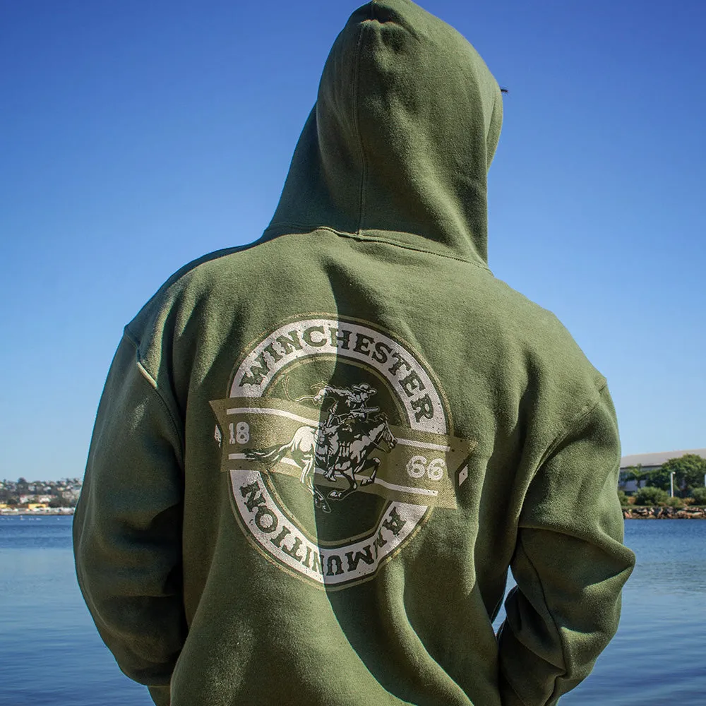 Winchester Legend - Rider Crest Banner - Fleece Pullover Hoodie - Made in USA