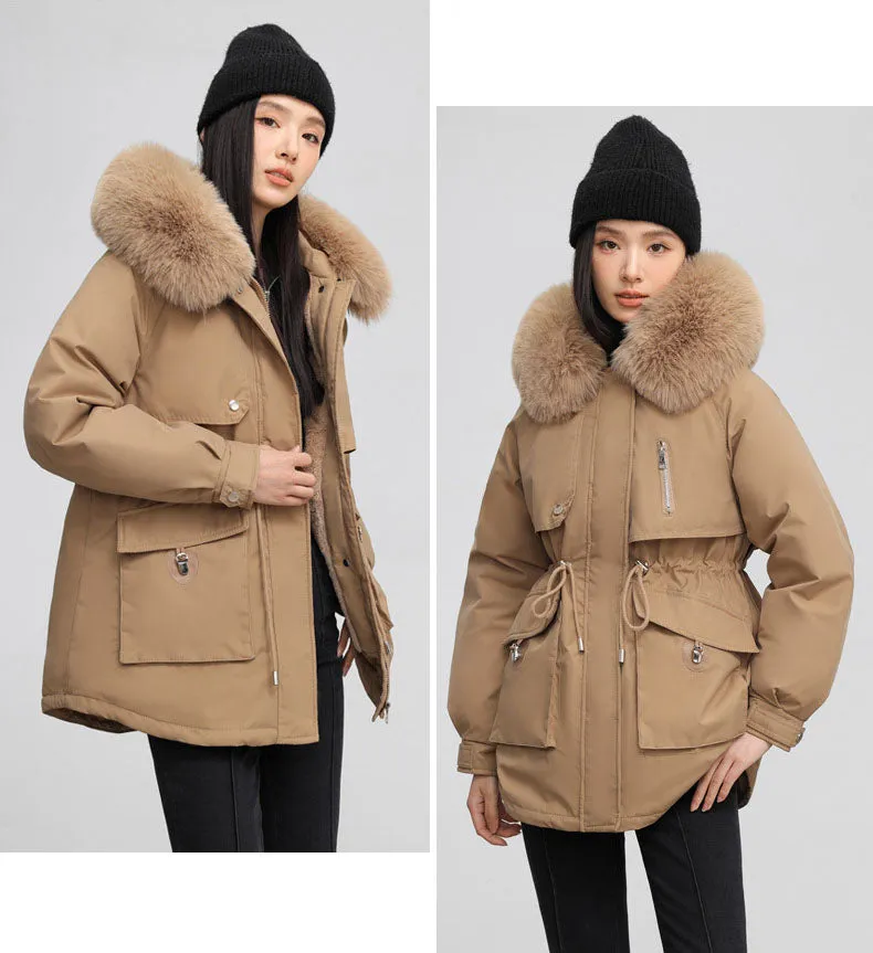 Windproof Hooded Parka for Women with Drawstring Waist and Warm Features
